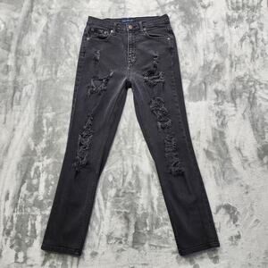 Aeropostale Jeans Womens 6R Faded Black Distressed Ripped Mom High Rise Stretch